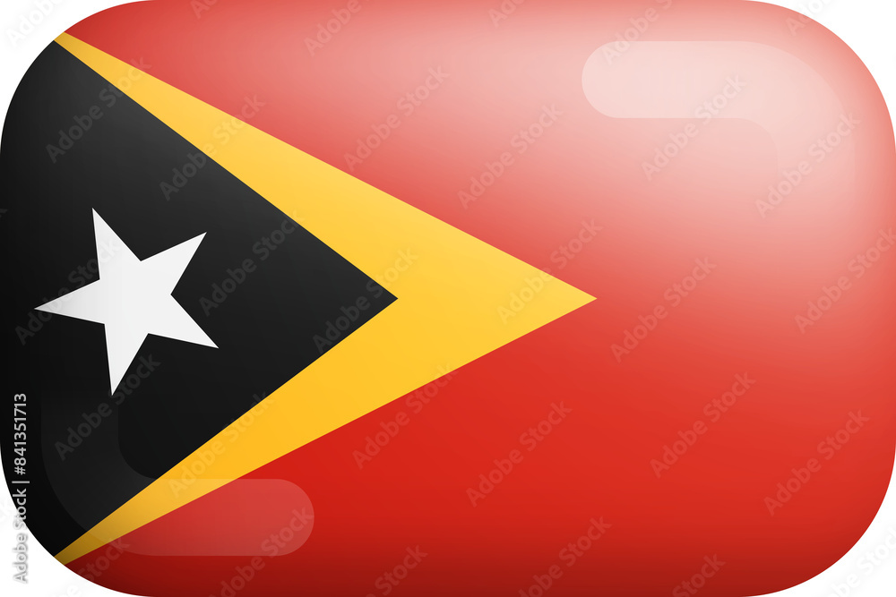 East Timor Official National Flag 3D Rounded Glossy Icon Isolate Design Element