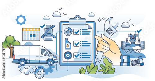 Fleet maintenance for logistic trucks working order outline hands concept, transparent background. Transportation cargo vehicles annual service diagnostics like wheel.