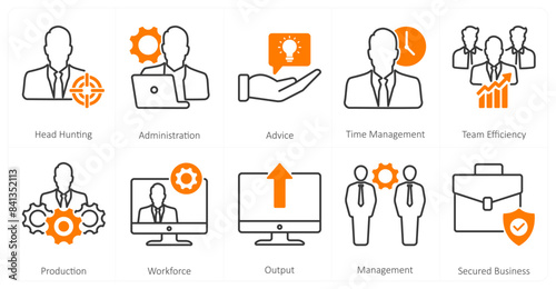 A set of 10 mix icons as head hunting, administration, advice