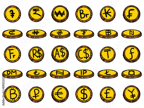Hand drawn of coins money f...