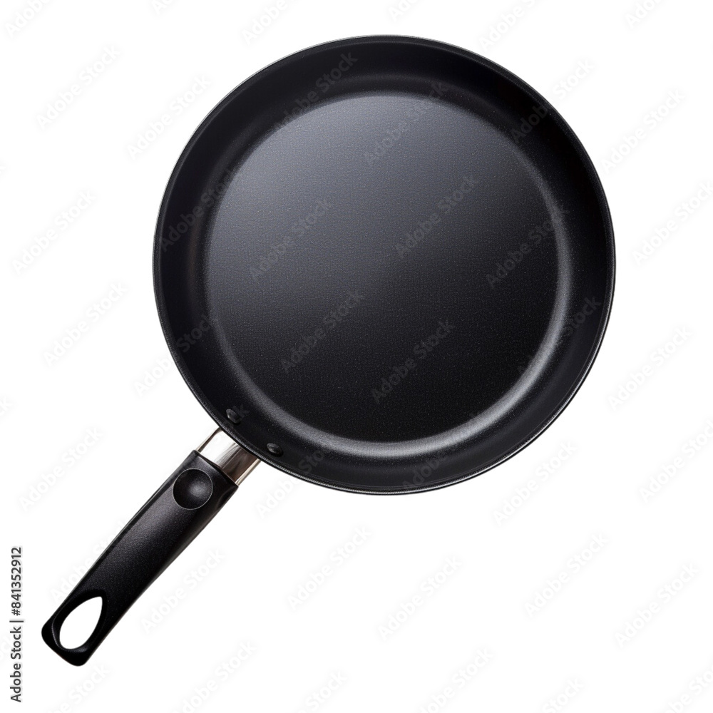 Black frying pan with a non-stick teflon coating, isolated on white background Black frying pan with a non-stick teflon coating, isolated on white background