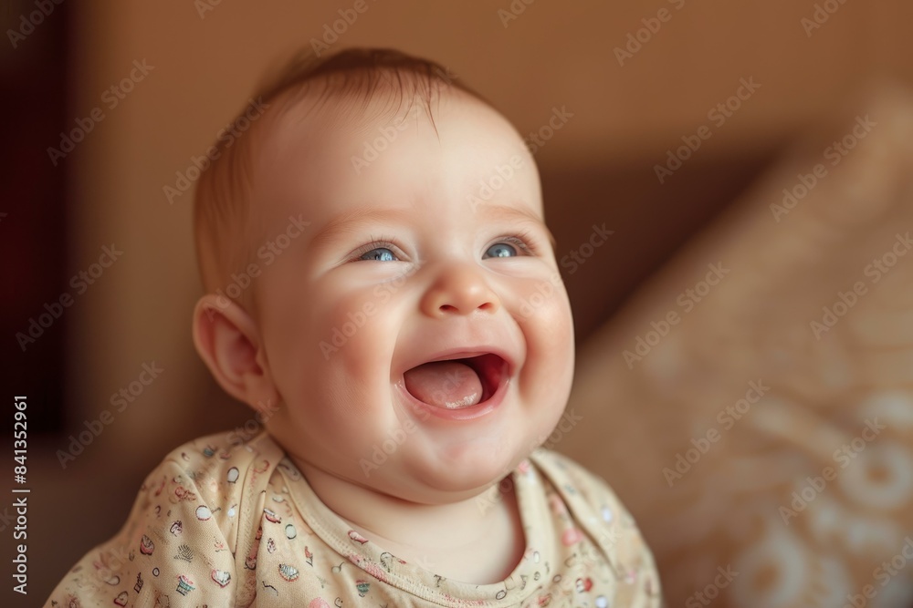 Innocent and adorable baby with bright blue eyes smiling joyfully, radiating happiness and warmth, showcasing the pure and cheerful expression of childhood innocence and comfort Innocent and adorable baby with bright blue eyes smiling joyfully, radiating happiness and warmth, showcasing the pure and cheerful expression of childhood innocence and comfort