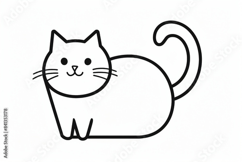 colouring book page, a simple line art drawing of an outline of cat, white background, cute and adorable, cute cartoon style, simple lines, simple shapes, flat design, minimalism, simple, no color, si