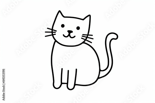 colouring book page, a simple line art drawing of an outline of cat, white background, cute and adorable, cute cartoon style, simple lines, simple shapes, flat design, minimalism, simple, no color, si
