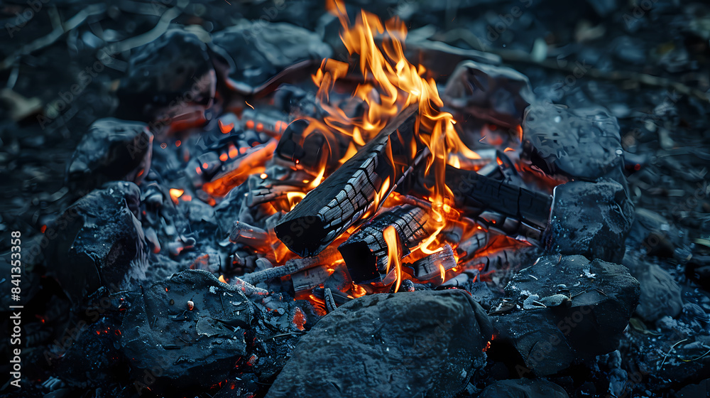 A pile of wood is burning in a fire pit A pile of wood is burning in a fire pit