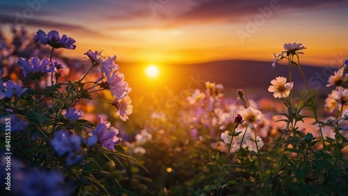 field of flowers and sunset using nature video's nature backgrounds © Fidahussain