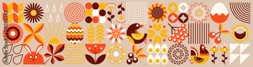 Geometric spring pattern. Scandinavian style. Easter abstraction. Vector minimal illustration