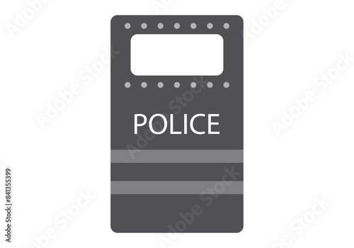 Escudo de policía antidisturbios en fondo blanco.