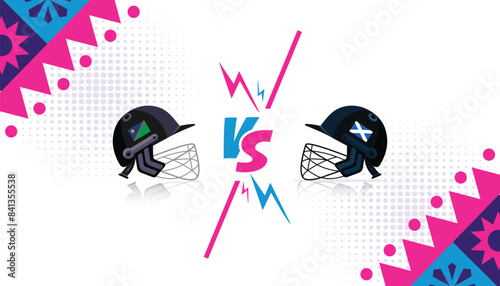 Namibia vs Scotland match Illustration. NAM vs SCO vector illustration for international cricket match tournaments. SCO vs NAM. Vector EPS format