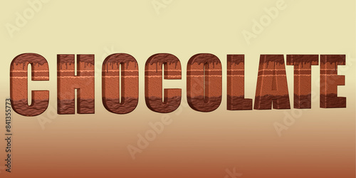 the word chocolate written in 3D with the texture of a sponge cake
