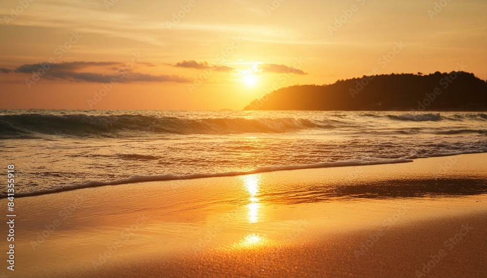 Fototapeta premium Close-up of a sunset beach in the background wallpaper.sunset at the beach