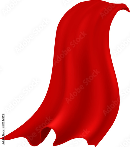 Red textile. Realistic drapery cape, silk and velvet scarlet cloak. Masquerade and carnival decorative clothing element. Superhero symbol. Wavy curtain vector isolated illustration