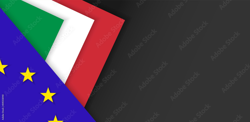 Italian and EU Europe Union flags background banner, wallpaper for text. Green, white, red color Italy Cooperation, partnership membership patriotic template web Italian and EU Europe Union flags background banner, wallpaper for text. Green, white, red color Italy Cooperation, partnership membership patriotic template web