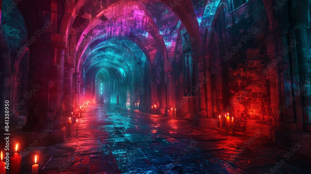 Dark medieval passage with candles, Psychedelic, Deep colors, Watercolor, Surreal lighting and abstract patterns 8K , high-resolution, ultra HD,up32K HD Dark medieval passage with candles, Psychedelic, Deep colors, Watercolor, Surreal lighting and abstract patterns 8K , high-resolution, ultra HD,up32K HD