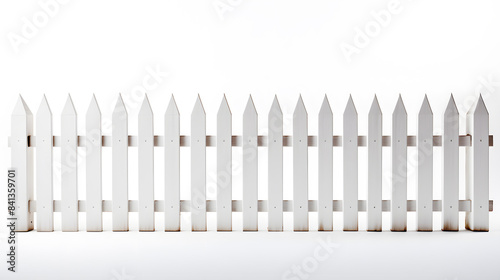 White picket wooden fence outdoors isolated on white background