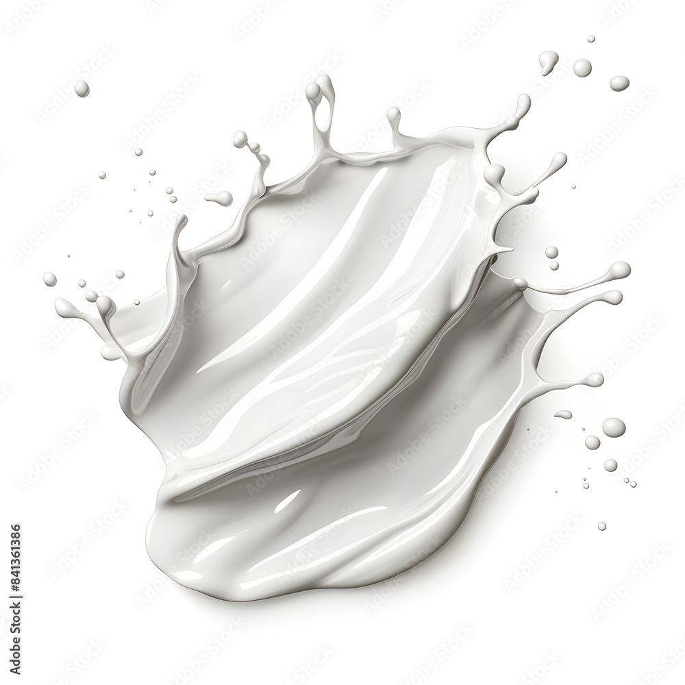 White milk or cream wave splash with splatters and drops isolated on white background White milk or cream wave splash with splatters and drops isolated on white background