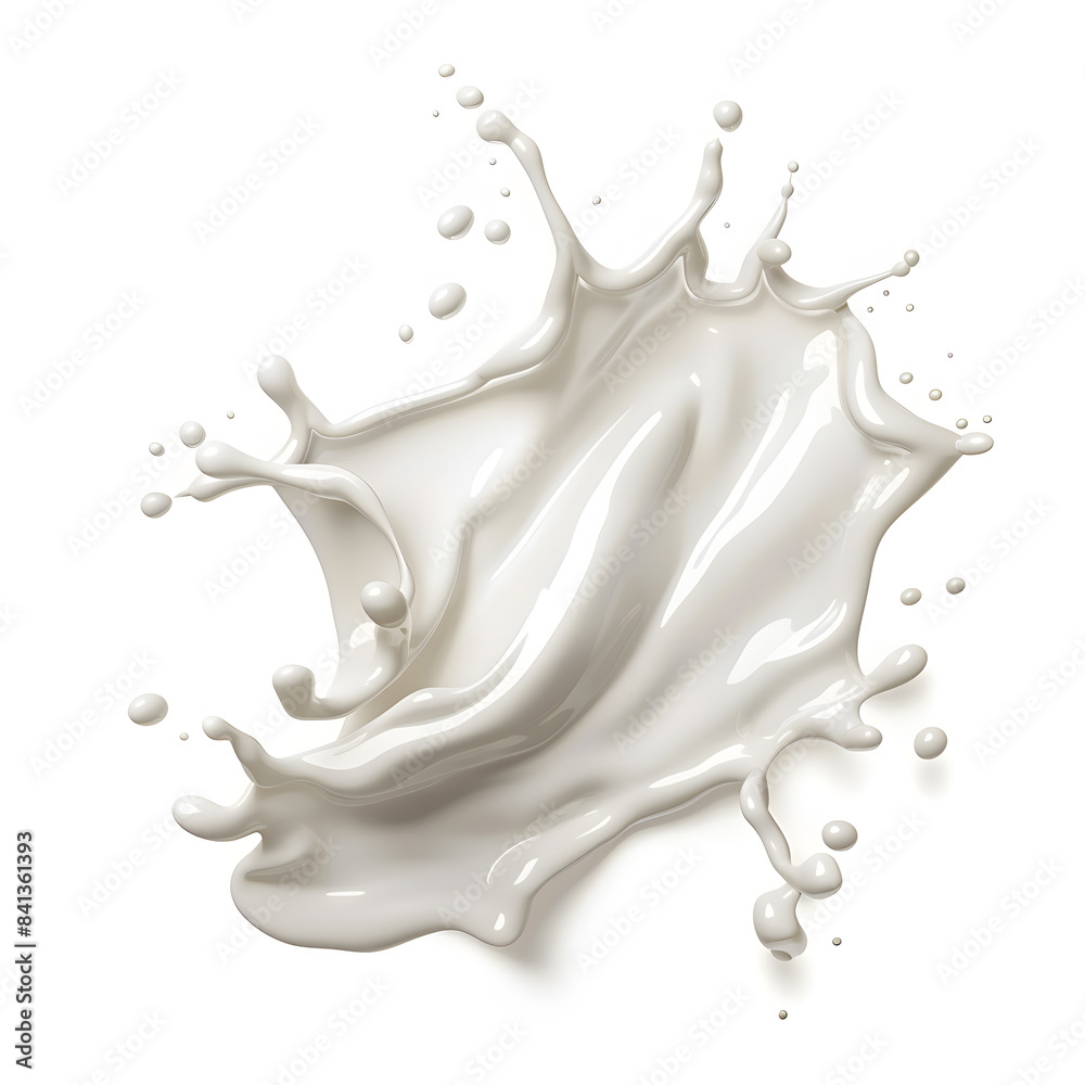 White milk or cream wave splash with splatters and drops isolated on white background White milk or cream wave splash with splatters and drops isolated on white background