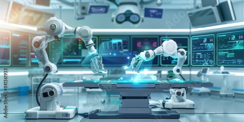 Advanced Technology and Future Robotics in Healthcare. Robotic Arm for Precision Surgery and Remote Control Medical Equipment. Automation in Healthcare Operations. 4K HD Wallpaper Background with AI-G
