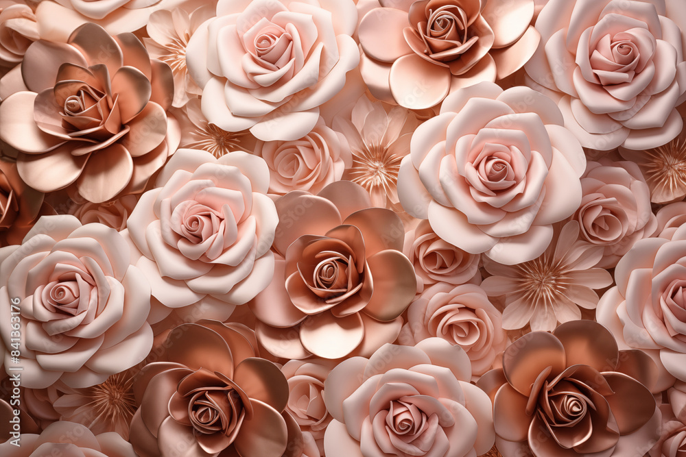 Background of pink and rose gold flowers, creating a visually appealing and intricate floral display. Background of pink and rose gold flowers, creating a visually appealing and intricate floral display.