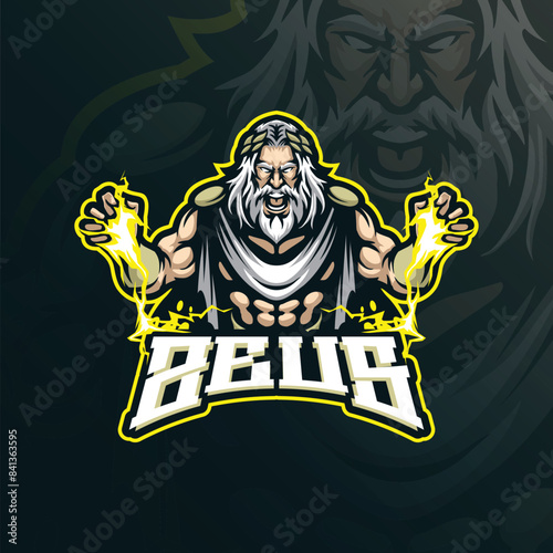 Zeus mascot logo design vector with modern illustration concept style for badge, emblem and t shirt printing. Angry zeus illustration for sport and esport team.
