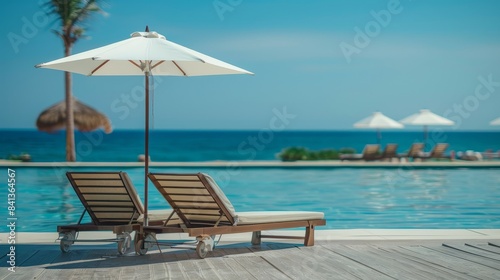 Beach Lounge Set-up Under the Sun  Ideal for Luxury Travel and Summer Vacation Themes