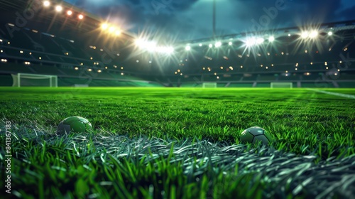 Soccer stadium with green grass and night illumination. © Creative artist1