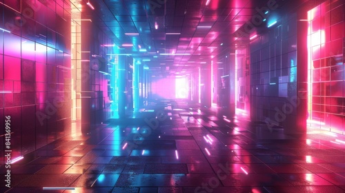 Wallpaper Mural A neon colored tunnel with pink and blue lights Torontodigital.ca