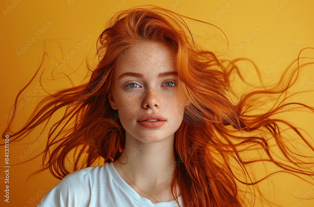 Portrait of beautiful woman with long orange hair,Girl flicking her hair ,Wind blowing hair and make mess with it by covering her facehair flying in the wind,Beauty Portrait. Portrait of beautiful woman with long orange hair,Girl flicking her hair ,Wind blowing hair and make mess with it by covering her facehair flying in the wind,Beauty Portrait.
