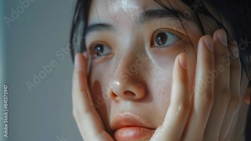 Close-up Young Woman Moist Skin Dewy Face Natural Beauty