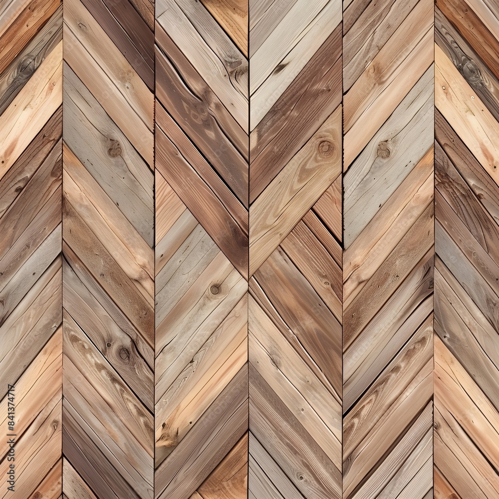 A pattern of wooden chevron planks, with each piece displaying different wood tones and textures for an organic feel A pattern of wooden chevron planks, with each piece displaying different wood tones and textures for an organic feel
