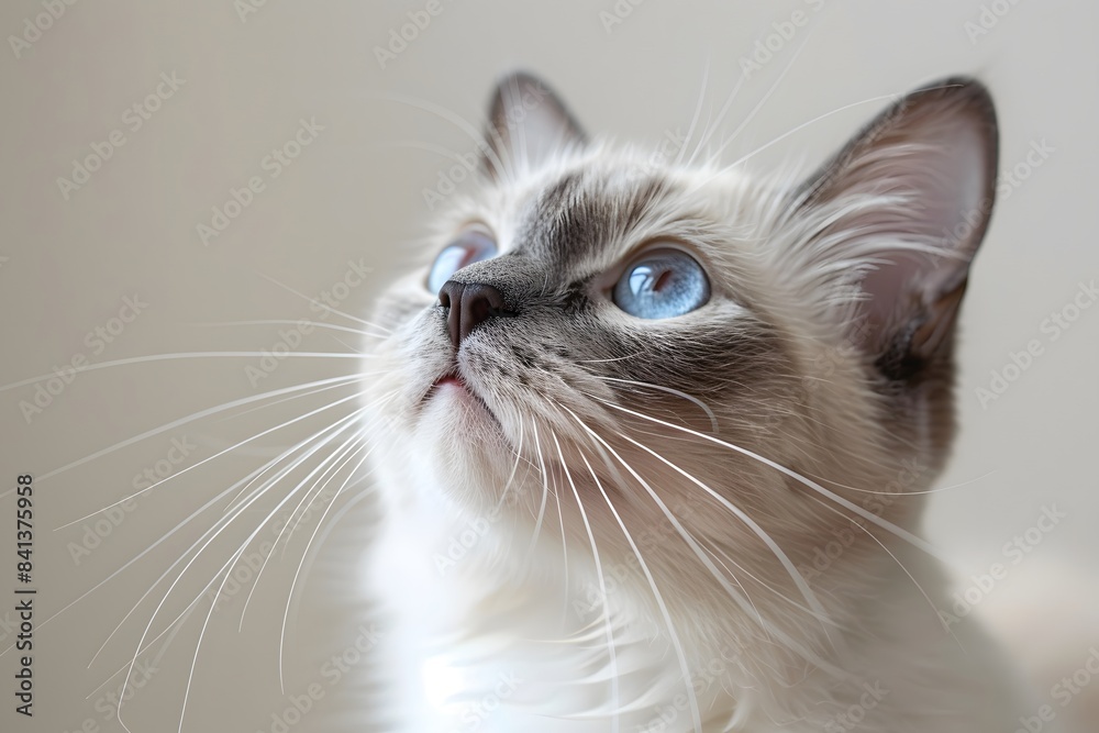 Cute Siamese Cat with Beige Background and Curious Look Cute Siamese Cat with Beige Background and Curious Look