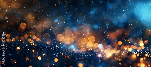 Background of abstract glitter lights. yellow  indigo and black. de focused. banner