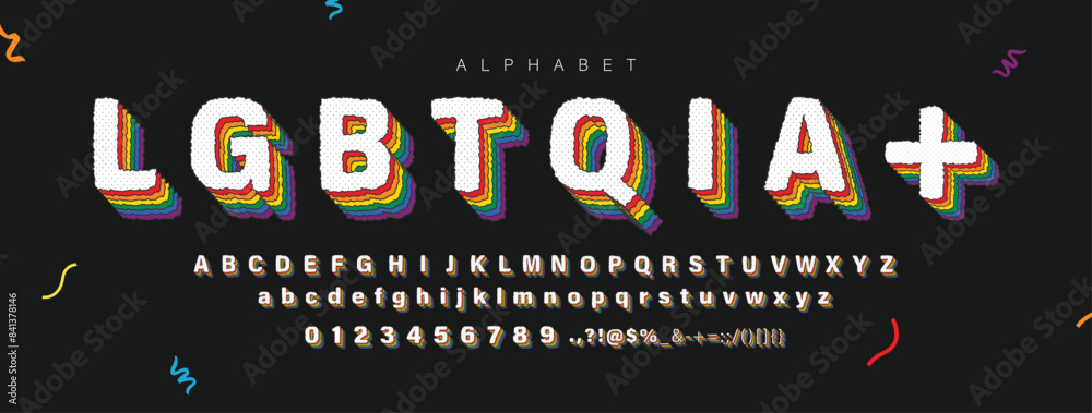 Pride month LGBTQIA+ rainbow color typography font text design with ...