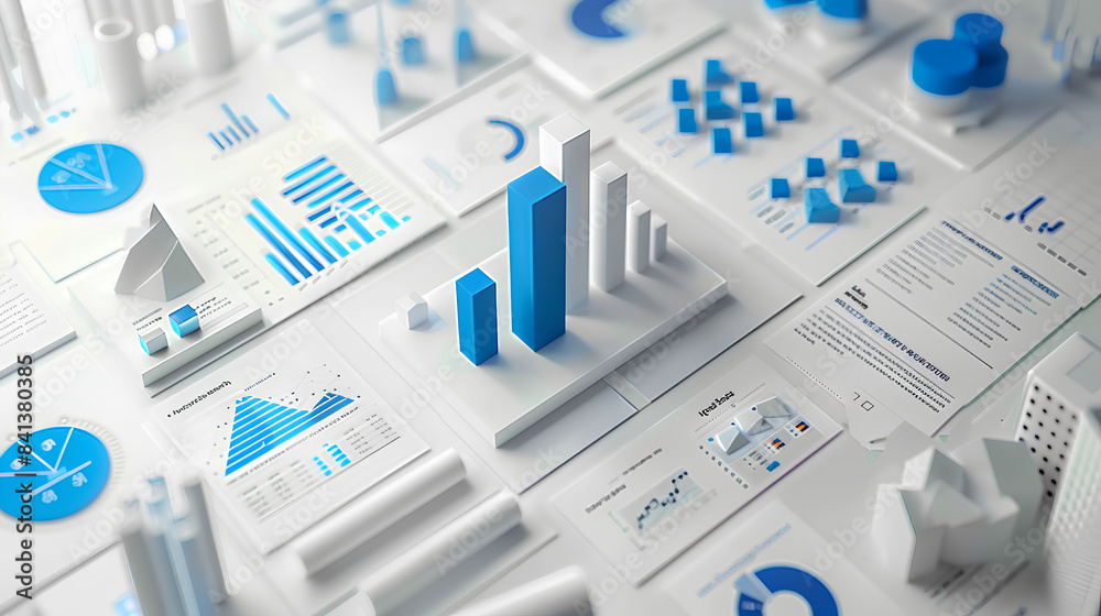 3D image of a bar graph positioned on a piece of paper. 3D image of a bar graph positioned on a piece of paper.
