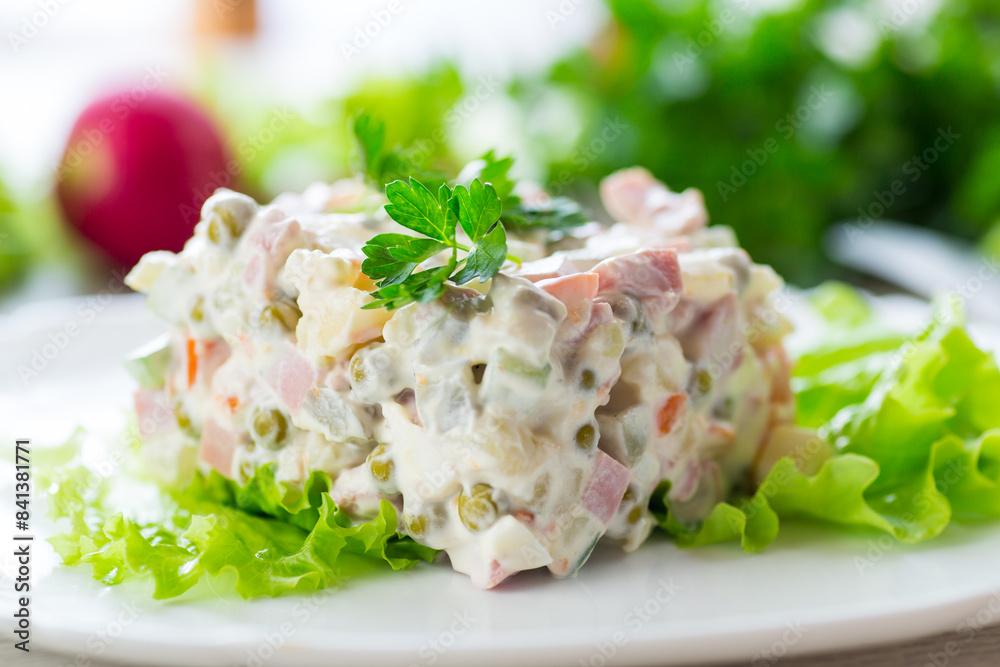 vegetable salad with boiled vegetables and dressed with mayonnaise vegetable salad with boiled vegetables and dressed with mayonnaise