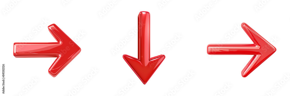 Red arrow pointing right, left, down. Arrow shape icon element . Red arrow pointing right, left, down. Arrow shape icon element .
