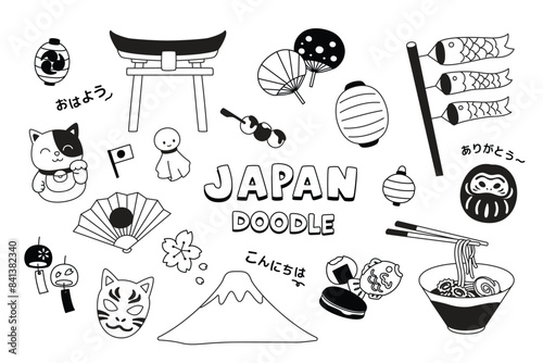 Japan doodle. Hand drawing styles with Japan culture items.