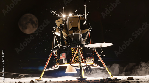 3D Moon Lander Illustration on White Background photo