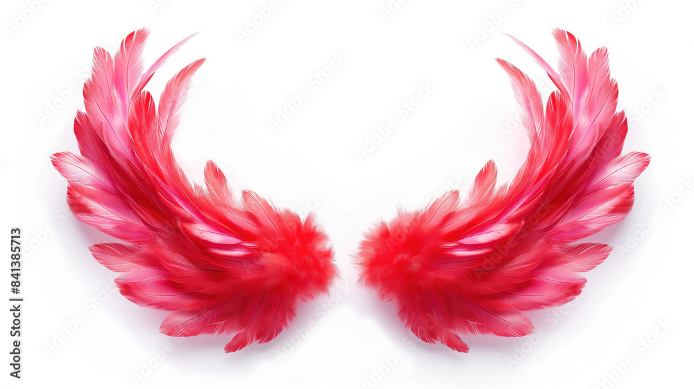 Fototapeta premium Red feather wings isolated on white background