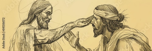 Biblical Illustration of Jesus' Healing of Blind Bartimaeus, Ideal for Banner,Christian banner
