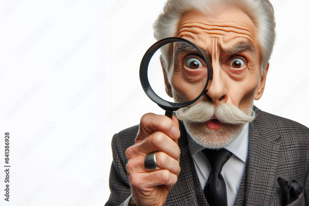 © Igor - funny man detective looking through a magnifying glass Isolated on white background © Igor - funny man detective looking through a magnifying glass Isolated on white background