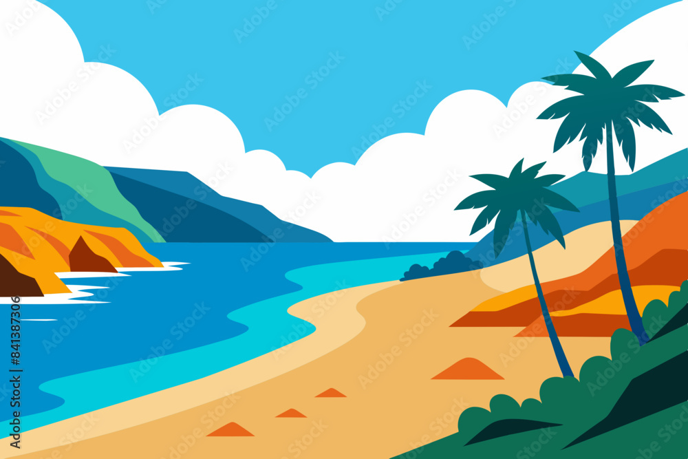 sea beach with palm tree vector illustration sea beach with palm tree vector illustration