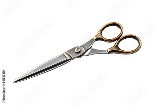 Sharp Steel and Polished Wood: A Professional Barbers Scissors Isolated on a Transparent Background PNG. © Haider