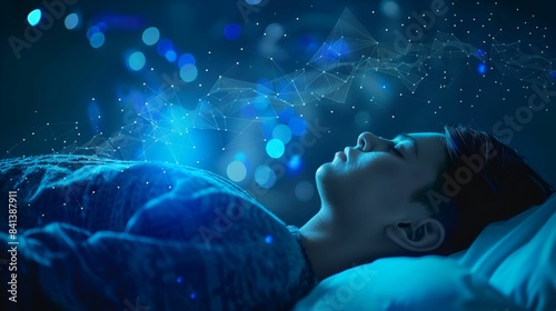 AI medical technology monitors a patient's neural activity during sleep, providing advanced health insights.