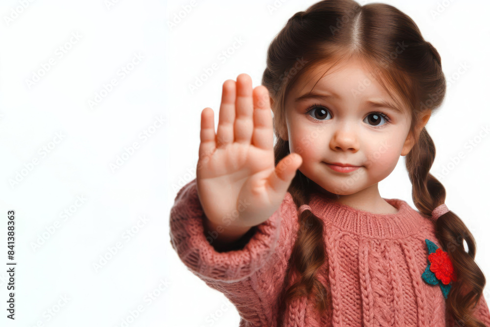 Funny child showing STOP gesture sign Isolated on white background Funny child showing STOP gesture sign Isolated on white background