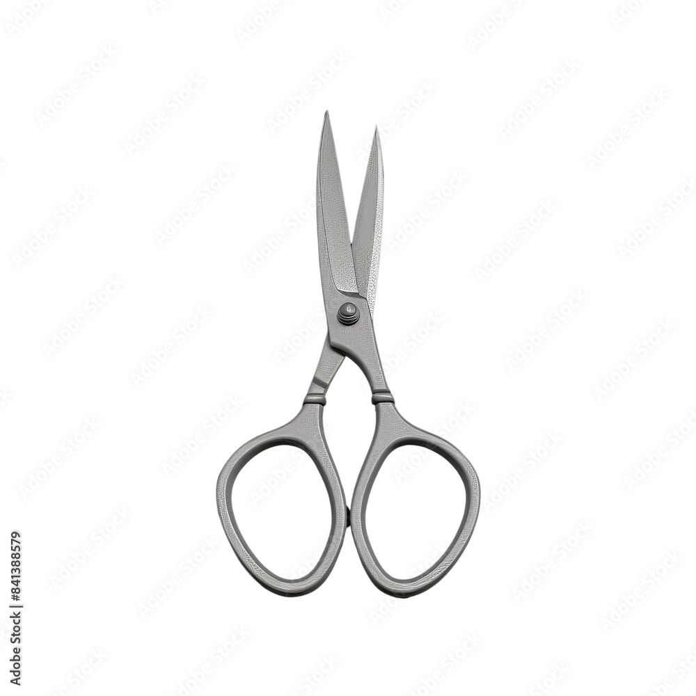 A pair of silver scissors with rounded handles isolated on a black background. A pair of silver scissors with rounded handles isolated on a black background.