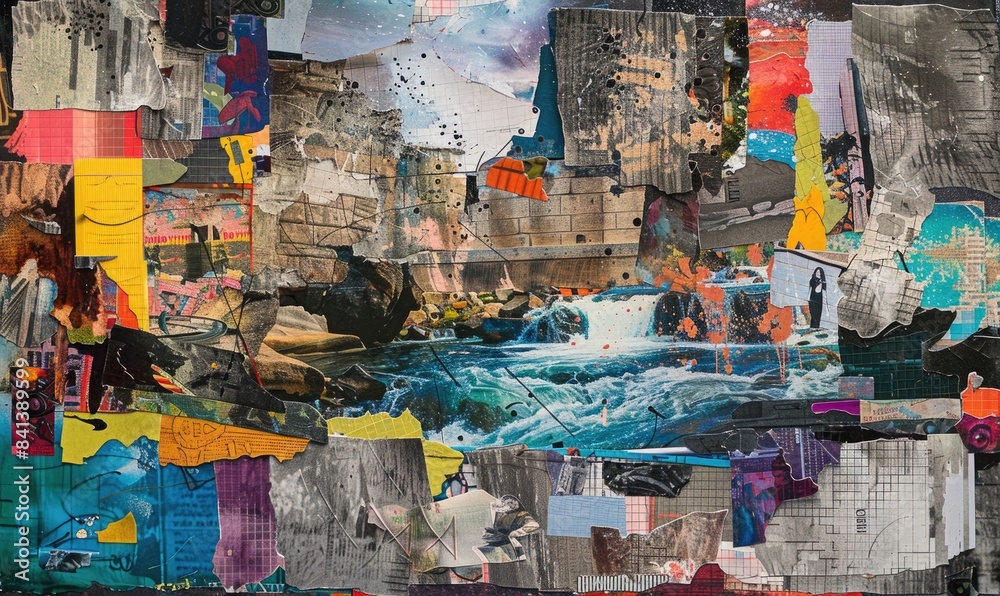 Fototapeta premium A collage of different colored pieces of paper with a watermark that reads 
