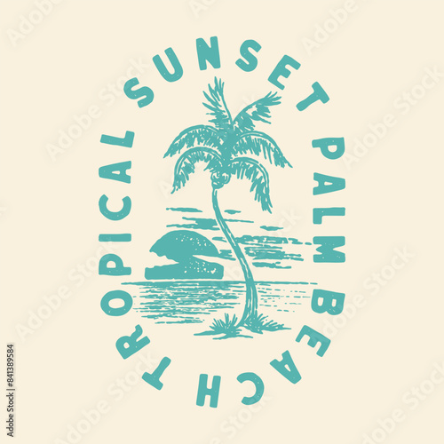 palm illustration tropical graphic beach design sunset badge sunrise vintage summer