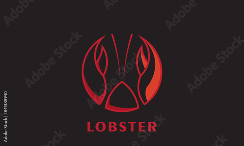 Lobster logo vector illustration, Lobster, Shrimp, Crayfish logo in red in circle shape,on white background.