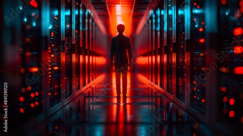 An IT Professional Inside a Data Center